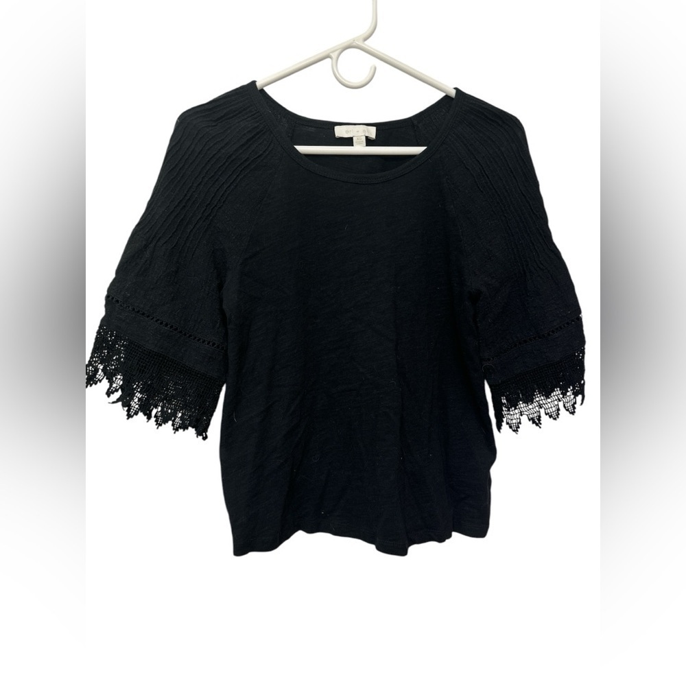 Anthropologie Eri + Ali Pennbrooke Top XS Lace Eyelet Pleated Black